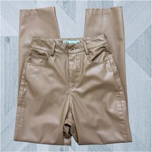 Zara Pants Women's 0 Brown Faux Leather High Rise Stretchy Modern Skinny